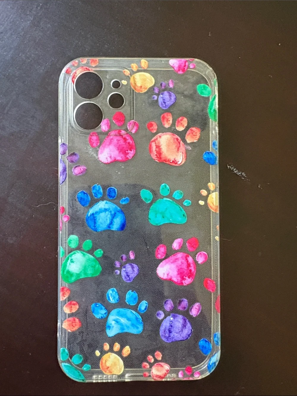 Clear I- Phone 12  Case with Colorful Paw Prints - Multicolor